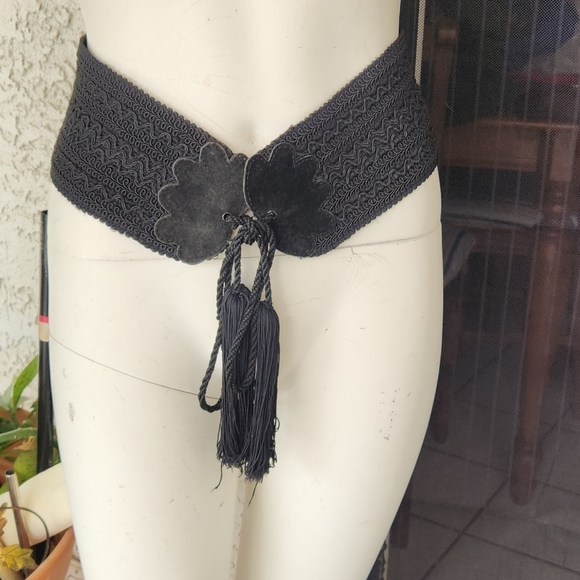 Nina Ricci passementerie belt‎ Black Wide Waist Belt with Tassels main image 5